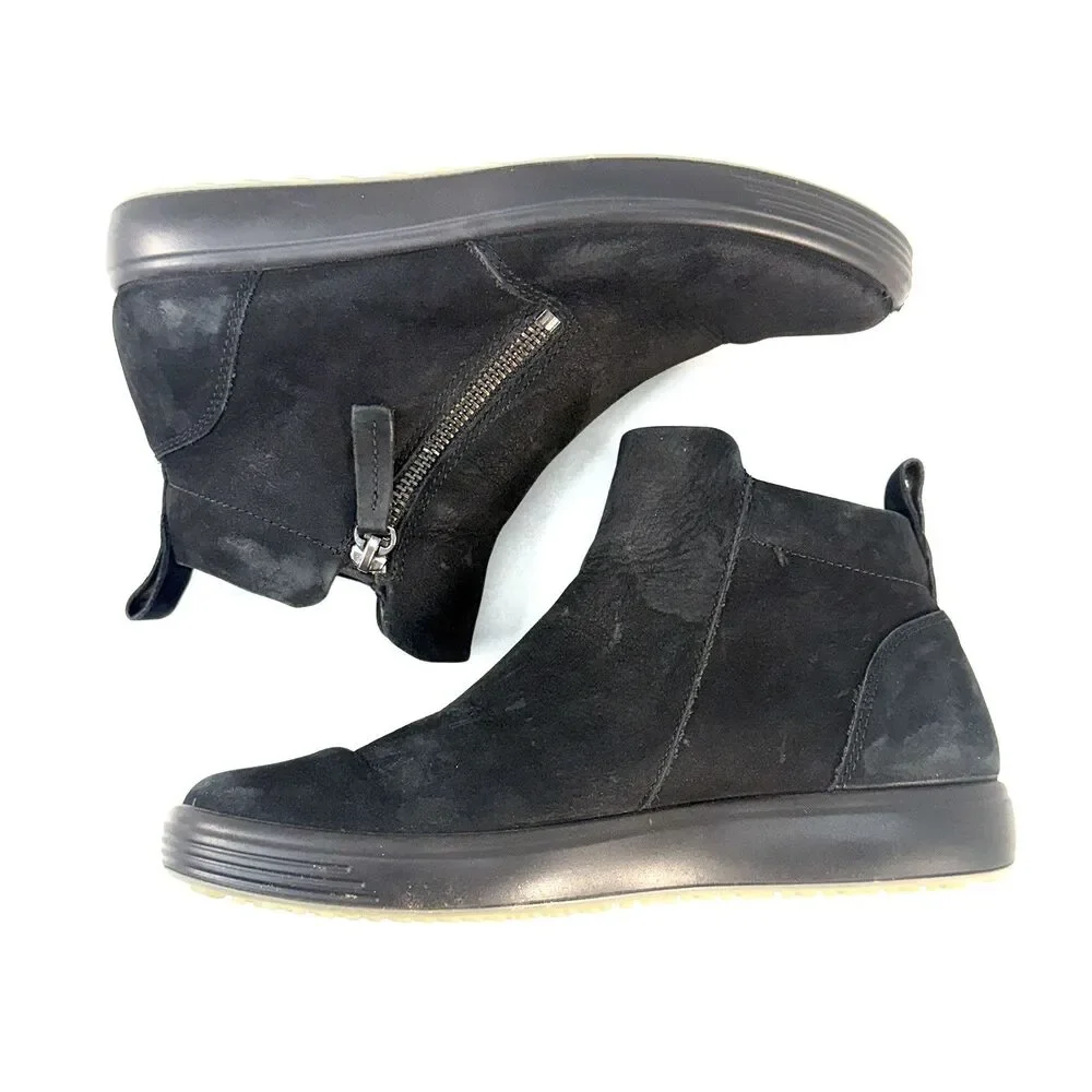 Ecco Soft 7 Black Nubuck Mid Top Side Zip Sneakers Size EU 37 US 6
